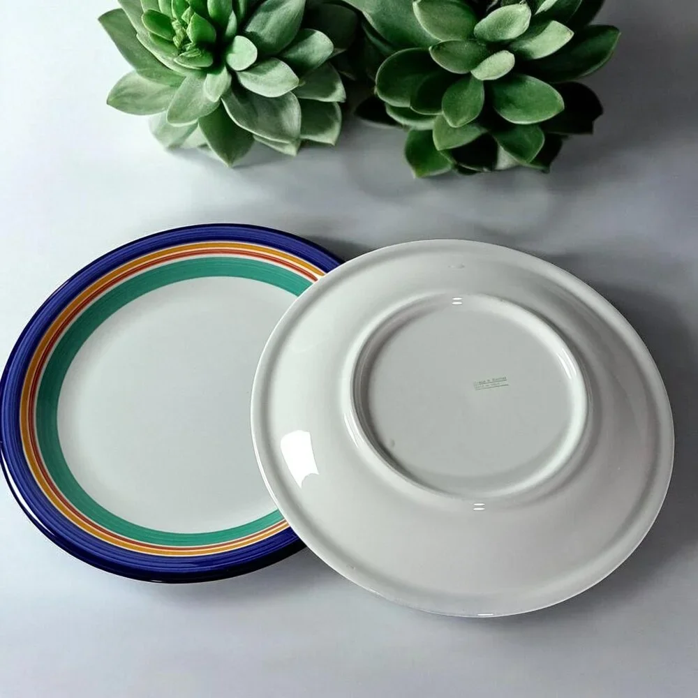 Crate & Barrel Striped Dinner Plates 10” Made In Italy Set Of 2